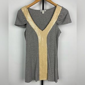 Boston Proper‎ Gray Short Sleeve Blouse with Sequin Neckline